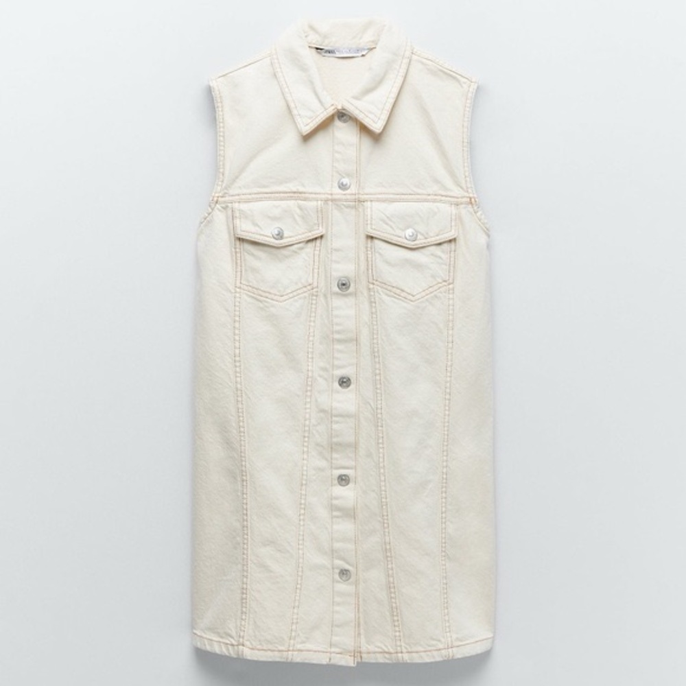 Zara Off White Denim Button Up Vest Dress